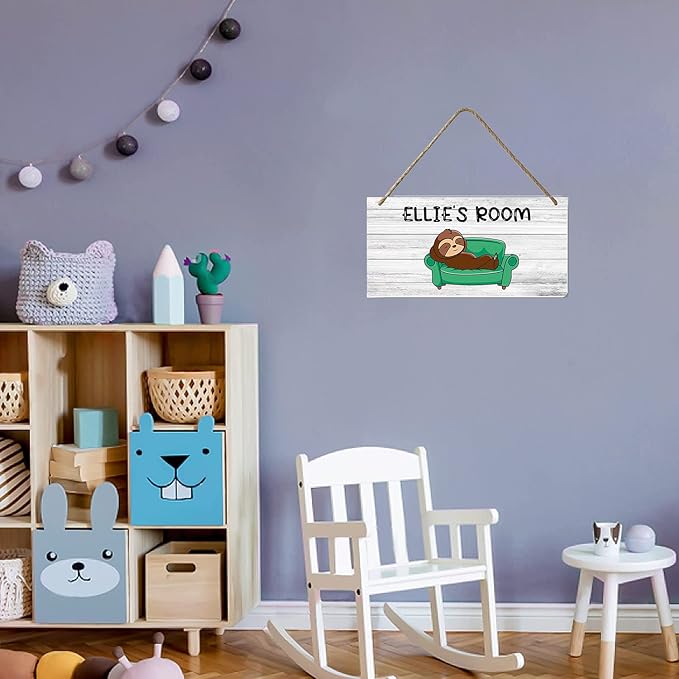 Custom Name Sloth Wood Wall Decor, Sloth Bedroom Decor for Girls Kids Nursery, Personalized Sloth Bedroom Sign 5 X 10 inch