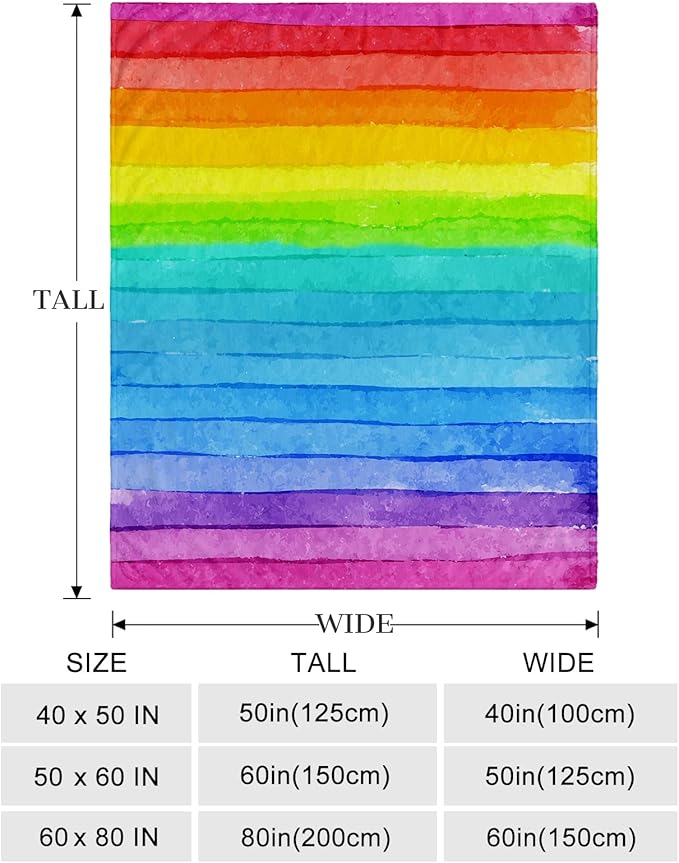 Ultra Soft Fleece Blanket- Lightweight & Warm Throw Blanket for Couch, Cozy Plush Sherpa Blanket for Adults Kids, Durable & Easy Care (Rainbow, 50x60 in)