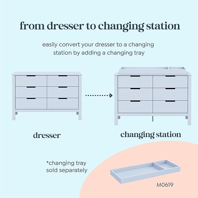 Carter's by DaVinci Colby 6-Drawer Double Dresser in Powder Blue, GREENGUARD Gold Certified