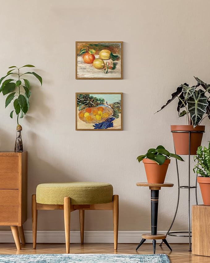 ARPEOTCY Framed Canvas Lemons Wall Art, Vintage Still Life Art Home Decor, Classical Farmhouse Orange Fruit Oil Painting Wall Decor for Kitchen, Dining Shelf Decorations, 8x10 inch
