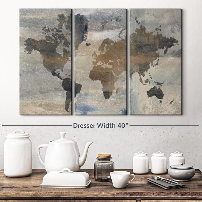 ElephantStock Stone World Wall Art - Horizontal Canvas - 3-Piece Lobby Wall Decor - Painting Map Canvas Print - Beige and Gray Decor for Wall by Avery Tillmon - 33" X 20"