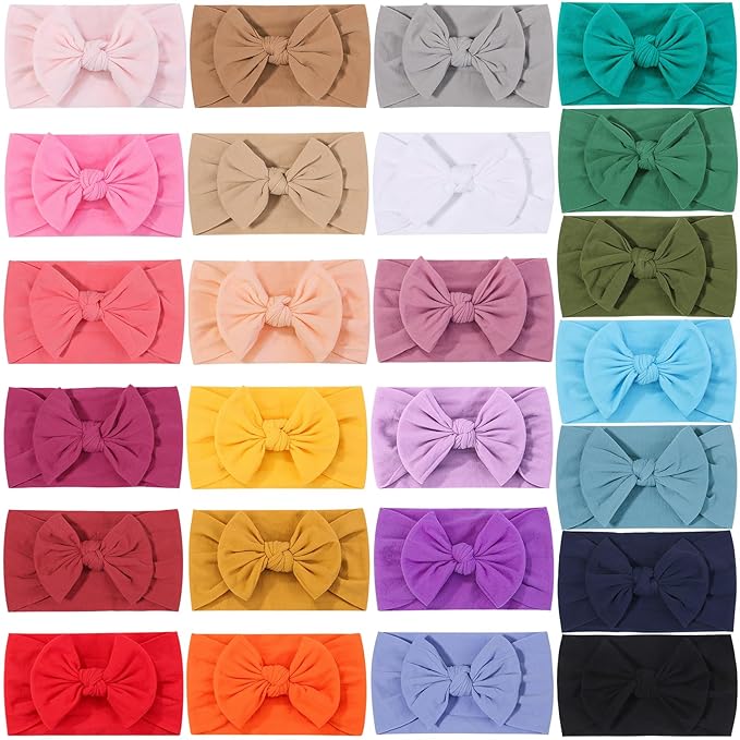 25PCS Baby Nylon Headbands Soft Hairbands Hair Bow Elastics for Baby Girls Newborn Infant Toddlers Kids