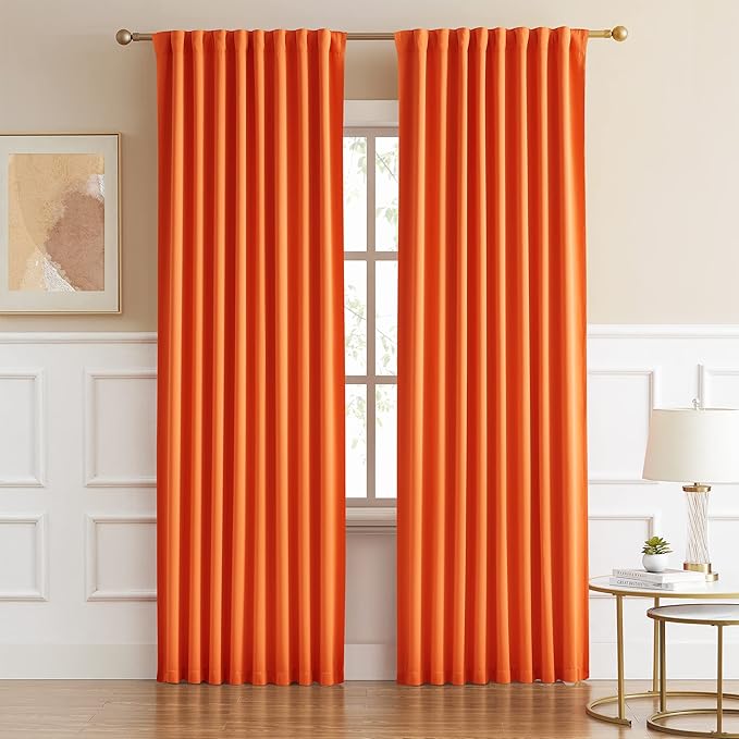 DUALIFE Orange Blackout Curtains 72 Inches Long for Bedroom 2 Panels Back Tab Rod Pocket Fall Color Decor Halloween Room Darkening Curtains Bright Orange W 52 x L 72