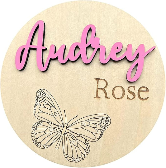 Personalized 3D Butterfly Birth Announcement Sign, Wooden Name sign, Hospital Photo prop Baby Name Reveal, Many font options, 30 Colors (Engraved Monarch)