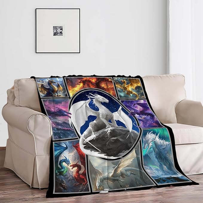 Dragon Blanket Dragon Decor Throw Blanket Super Soft Flannel Lightweight Fluffy Plush Cozy Fuzzy Fleece Gifts Blanket for Kids Boys Girls Women Adults for Bed Sofa 40"X50"