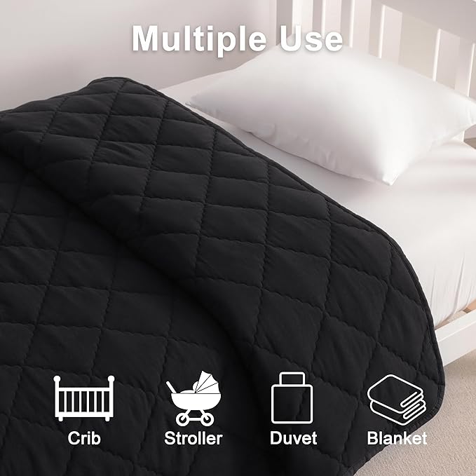 BEDSUM 100% Brushed Microfiber Down Alternative Toddler Comforter, Ultra Soft Lightweight and Warm Breathable Crib Quilted Blanket for Nursery Stroller Bed, 39x47 Inches, Black