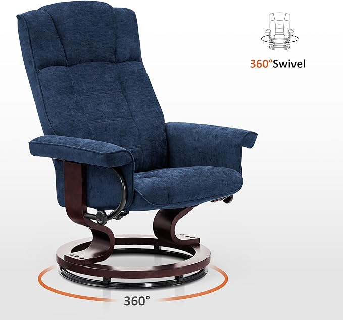 MCombo Manual Swivel Recliner with Ottoman, Chair Ottoman Set for RV Small Spaces, Living Room, Bedroom, Office 9019 4919 (Textile, Blue)