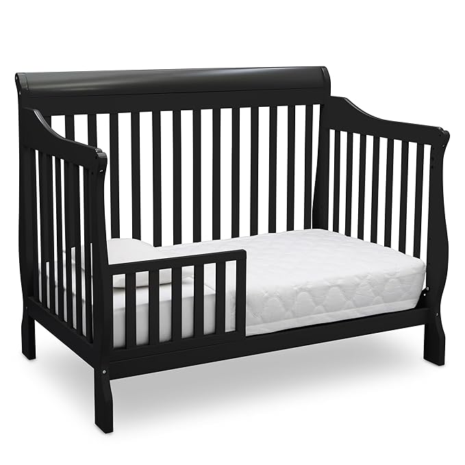 Delta Children Canton 4-in-1 Convertible Crib - Easy to Assemble, Ebony Black