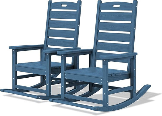 SERWALL Outdoor Rocking Chair Set of 2, Oversized Rocking Chair with Footboard for Adults, HDPE All Weather Resistant Rocking Chairs for Patio, 350lbs Weight Capacity, Navy
