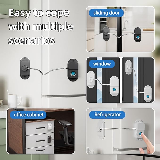 Fingerprint Fridge Lock (2 Pack),Refrigerator Lock with Fingerprint,for Fridge, Cabinet Locks, Drawers, Dishwasher, Toilet and Cabinet Locks Baby Proofing, 3M Adhesive No Drilling (Black)