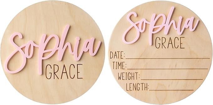 Personalized Newborn Announcement Sign for Hospital - Wooden Birth Announcement Sign for Hospital - Baby Name Announcement Sign - Baby Milestone Signs - Boy Girl - Double Sided