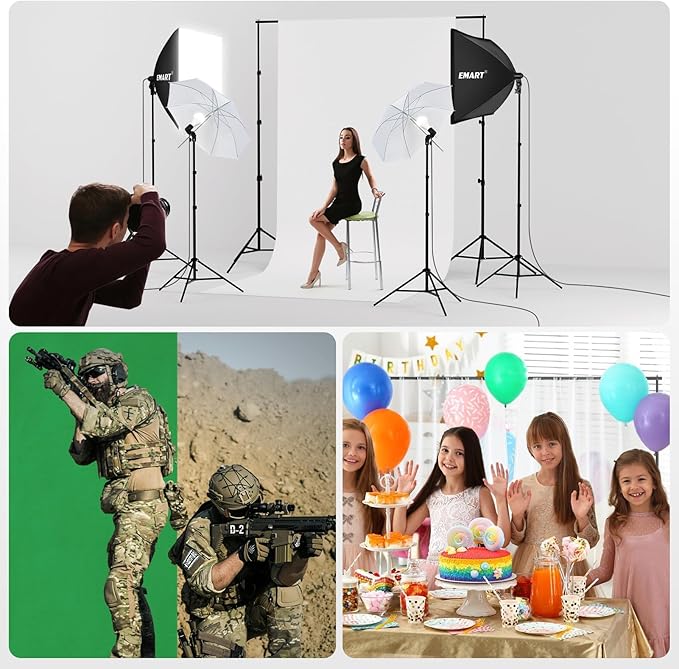 EMART 8.5 x 10 ft Backdrop Support System, Professional Photography Lighting Kit with 50W LED Blub, 6 * 9ft Backdrop *3, Reflector,Umbrellas&Softbox Lighting Kit for Studio, Portrait, Video Shooting