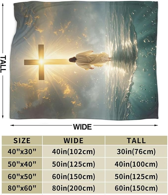 Jesus Christian Throw Blanket Jesus Walking on Water Fleece Blanket Christ Cross Religious Soft Cozy Fuzzy Plush Warm Stuff Bedding Blankets Gifts for Boys Girls Kids Adult Men Women 60"X80"