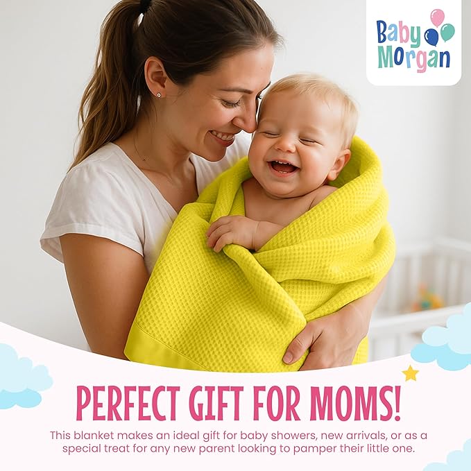 Blankets Thermal Waffle Baby Blanket Crib Bedding - Soft Cozy Warm Infant Thermal Cover for Nursery Stroller or Bassinet, Lightweight Ideal Shower Gift, Nylon Trim Yellow 36" x 50"