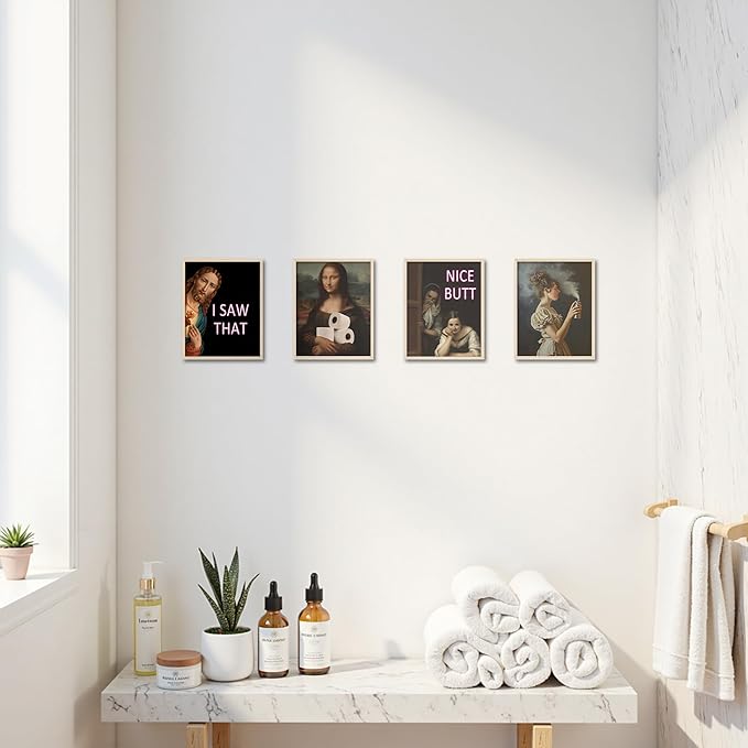 OFJE Funny Jesus I Saw That Classical Art Prints Set of 4, Vintage Humor Bathroom Wall Art for Bathroom Home Bedroom Living Room Decor,Funny Artwork Decor, 8x10 Unframed