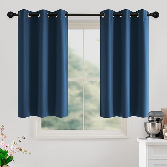 NICETOWN Morrocan Blue Room Darkening Curtains 45 Inches Long 2 Panels for Living Room, Bedroom, Nursery Summer Thermal Insulated Blackout Drapes Grommet Noise Reducing Window Curtains, W40