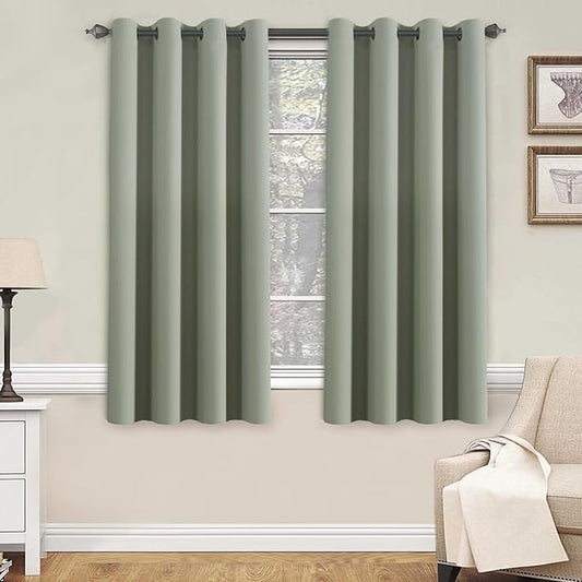 H.VERSAILTEX Blackout Room Darkening Thermal Insulated Grommet Window Curtain for Living Room, Light Sage,52x63-inch,Sold by 2 Panels