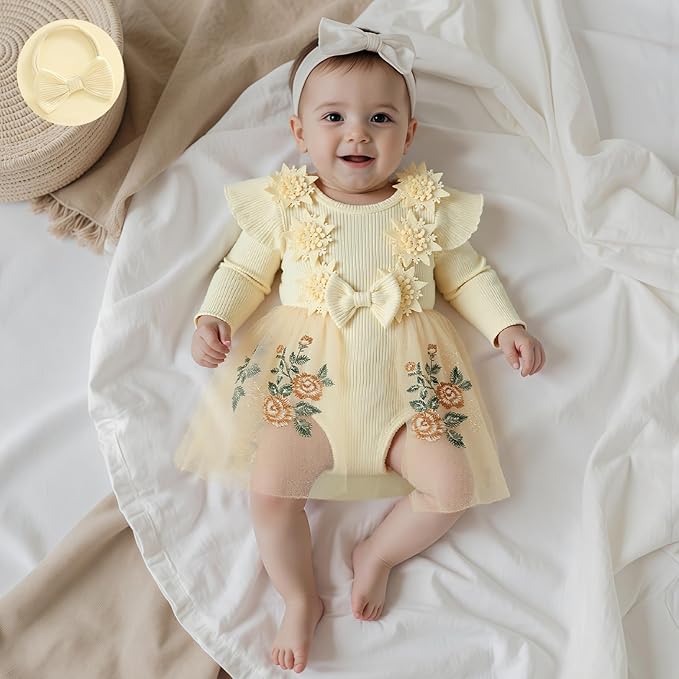 Giraropa Baby Girl Fall Winter Clothes Long Sleeve Romper Dress + Socks + Headband Newborn Infant Cute Casual Outfits