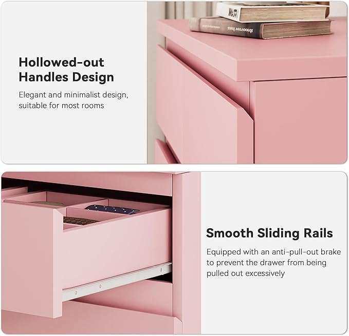 Pink Tall 7 Drawer Dresser for Bedroom, Modern Wood Closet Dressers & Chests of Drawers with Jewelry Storage, 23.6" L*15.8" W*47.5" H in Large Vertical Dresser for Bedroom, Living Room, Nursery