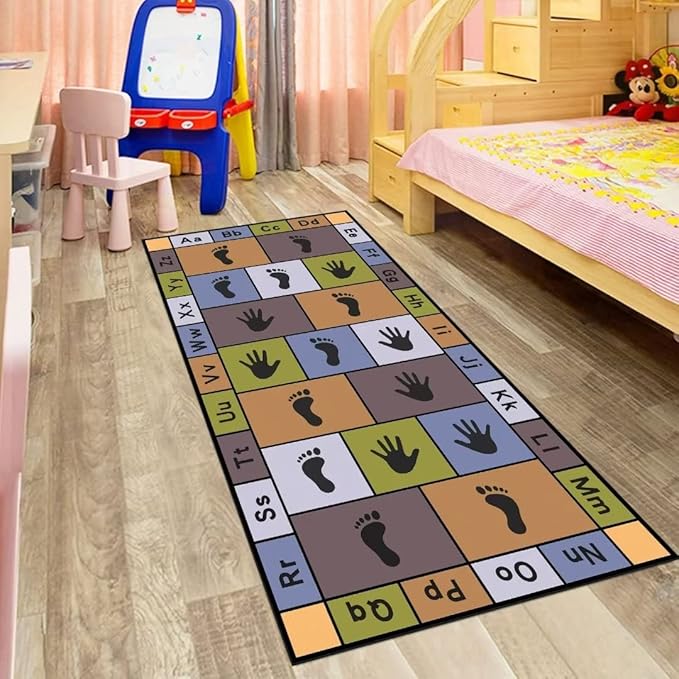 Hopscotch Play Rugs Kids, ABC Alphabet Education Carpet, Playroom Bedroom Living Room Decor Learning mat (Blue,39x71 in)