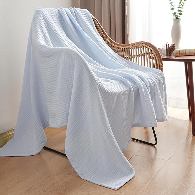 PHF 100% Cotton Muslin Throw Blanket 50" x 60", 4-Layer Lightweight Gauze Throw, Breathable Cloud-Soft Minimalist Blanket for Bed, Couch, Camping & Baby, Ancient Water, Ideal Gift