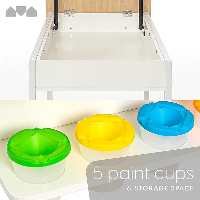 Milliard 2-in-1 Kids Art Table and Chair Set – Activity Table with Storage, Easel Transformation - 5 Paint Cups, and Paper Roll for Endless Creativity