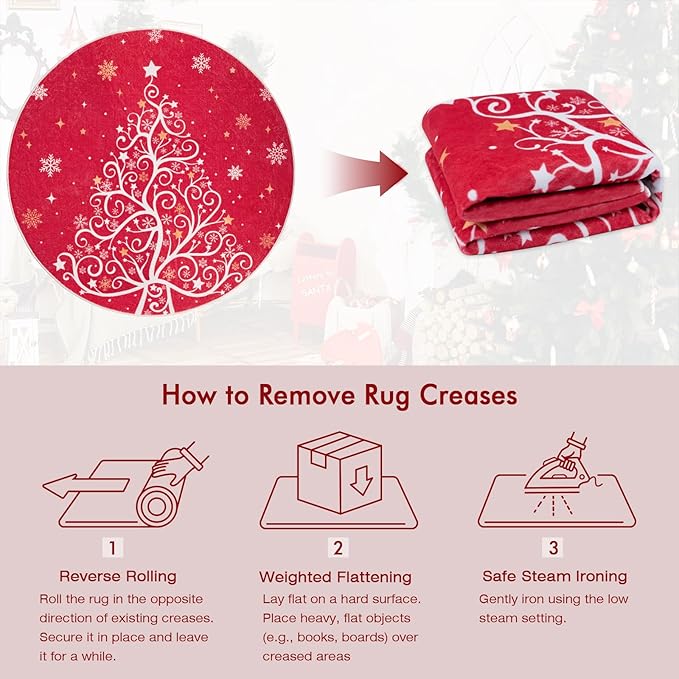 6' Machine Washable Christmas Round Area Rug, Non-Slip Vintage Floral Circle Floor Rugs for Kids, Low Pile Room Carpet for Living Room, Bedroom, Dining Room & Nursery(6' Christmas Tree)