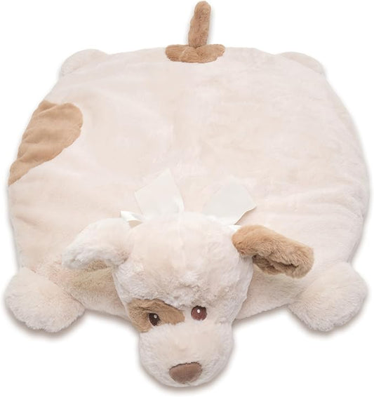 Bearington Baby Lil' Spot Belly Blanket 30"x30" - Beige Plush Puppy Dog Tummy Time Play Mat - Dog Themed Nursery Decor Plush Animal Blanket