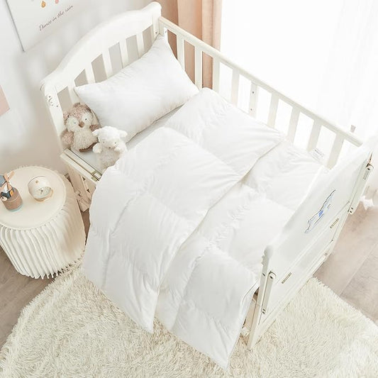 Toddler/Travel/Crib Goose Down Comforter Duvet/Blanket Multifunctional,100% Organic Cotton & Washable Unisex Kids,All Season,White 47x60