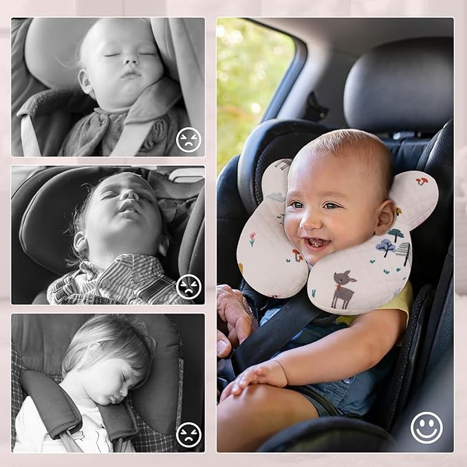 Baby Travel Pillow Upgraded, Soft Baby Head Support Pillow for Newborn Toddler，Babies Neck Car Seat, Pushchair and Strollers, Deer