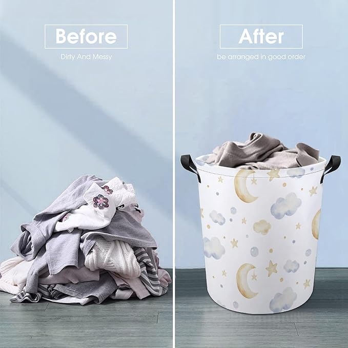 Cartoon Kids Laundry Basket Cloud Decor Moon Star Laundry Hamper Clothes Hamper Toy Storage Bin for Kids Bedroom Bathroom