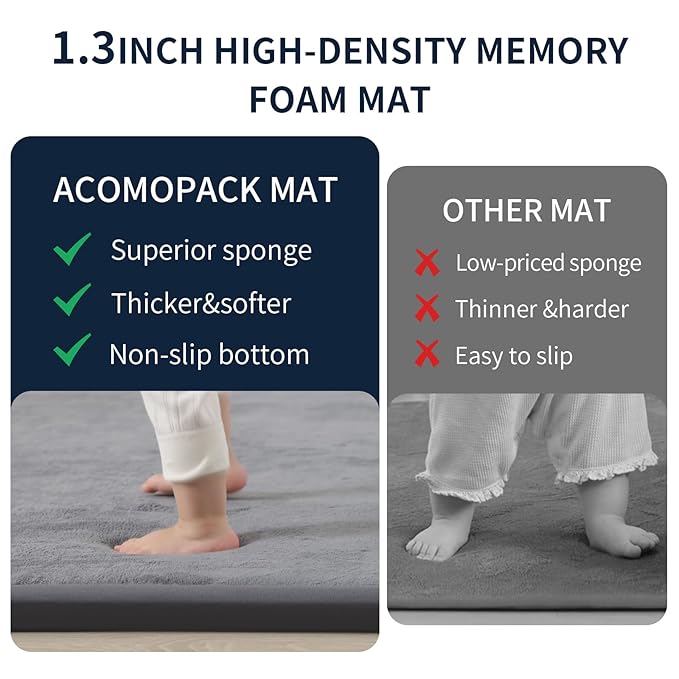 ACOMOPACK Baby Play Mat for Floor 1.3" Thick Memory Foam Play Mat 79"×157" Tummy Time Crawling with Non-Slip Bottom for Living Room,Nursery,Soft Velvet Playpen Mats for Kids,Infants（Dark Grey）