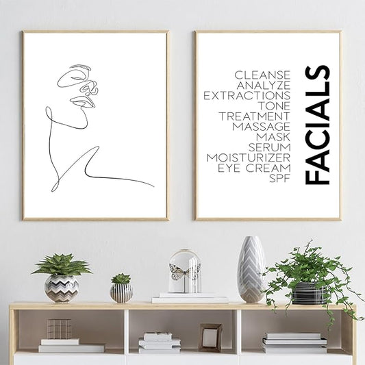 LUHDFYS Minimalist Wall Art Prints Black and White Abstract Line Art Facials Quotes Wall Art Spa Beauty Decor Woman Face Sketch One Line Drawing Wall Art Unframed (12x16Inch Unframed)