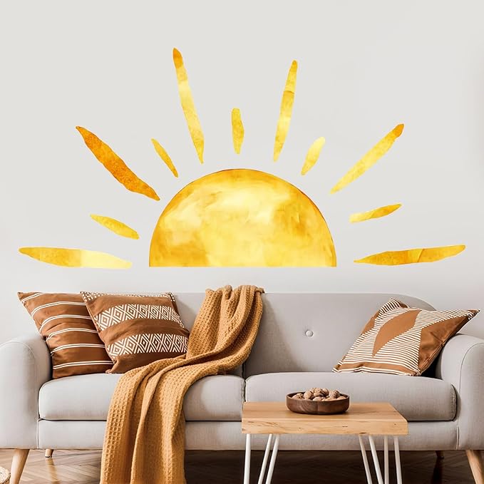 Sun Wall Decals Removable Peel and Stick Window Clings 2-Sheet Set Large Boho Sun Wall Stickers for Kids Room, Nursery Classroom,Playroom Decor