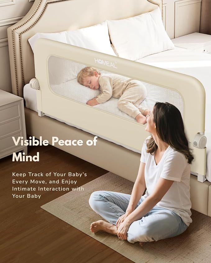 HOMEAL Toddler Bed Rails - 59"x24" Extra Long Bed Rail for Toddlers with U-Shape Base, Baby Bed Safety Guard for Twin, Full, Queen, King Mattress Bed, Beige, 1 Pack