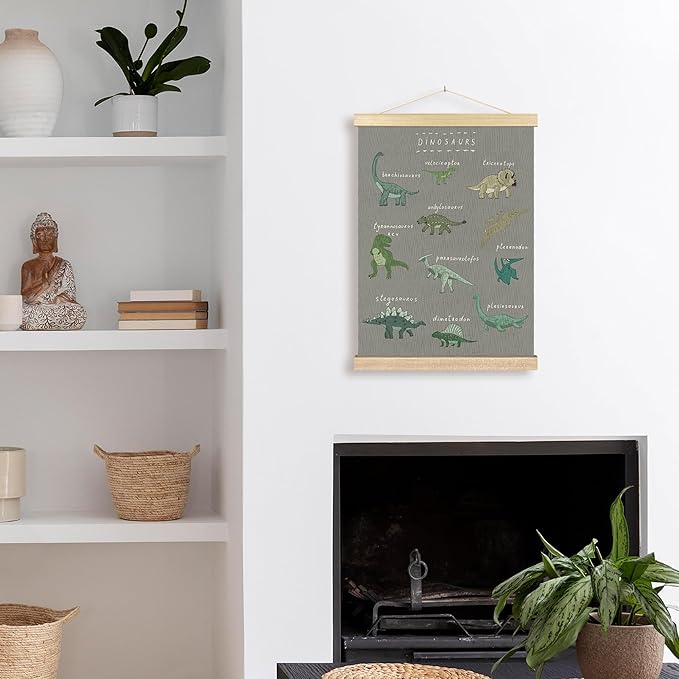 BCUANGD Dinosaur Dino Wall Decor - Gray Baby Toddler Boys Room Wall Art Poster Hanger with Wood Frames, Inspirational Wall Hanging Canvas Decor for Kids Room Nursery Bedroom, 12x16 Inches