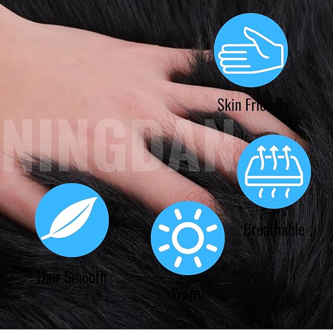 12inch Square Small Faux Fur Sheepskin Cushion Soft Plush Area Rug,Photo Background for Small Product Desktop Photography,Display and Decor,Jewelry,Nail Art,Locker Accessories (Black)