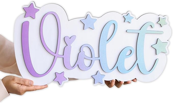 Wooden name sign (3D stars) - Colorful 3D wooden name sign with stars - Cute wooden sign with custom name, Personalized letters with star, Baby shower sign, Unicorn nursery, Rainbow 3D name sign, Girl