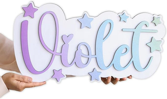 Wooden name sign (3D stars) - Colorful 3D wooden name sign with stars - Cute wooden sign with custom name, Personalized letters with star, Baby shower sign, Unicorn nursery, Rainbow 3D name sign, Girl