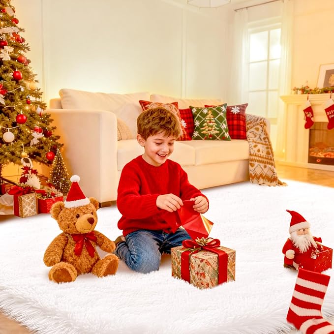 CAIYUECS Ultra Soft Shag Area Rug for Indoor, Kids Bedroom Living Room, Non-Skid Modern Nursery Faux Fur Fluffy Plush Rugs for Christmas Rug Home Decor (5x7 Feet, White)