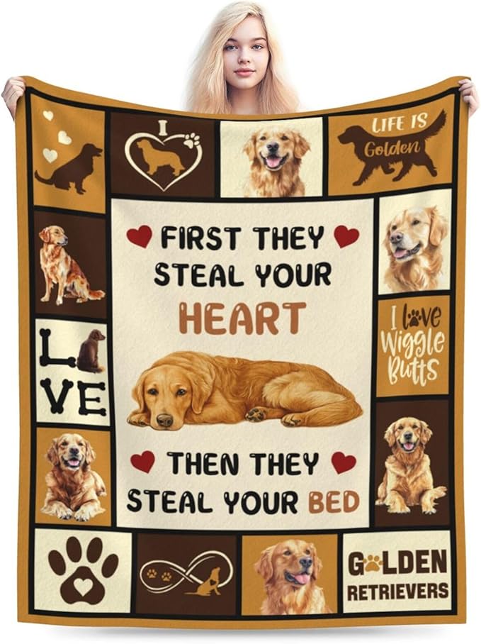 Golden Retriever Blanket Golden Retriever Throw Blanket Gifts Super Soft Flannel Lightweight Fluffy Plush Fuzzy Fleece Dog Decor Blanket for Woman Girl Kids Boys for Bed Sofa Bedding 60"X80"