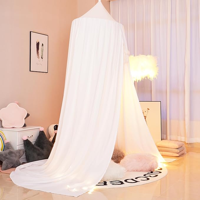 Extra Large Kids Bed Canopy for Girls Boys Bedroom Decor, Crib Nursery Hanging Light Blocking Reading Nook (Pure White)