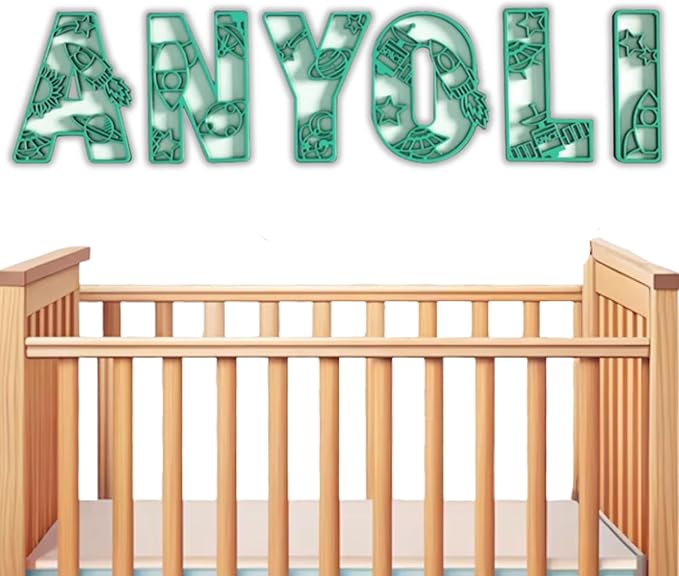 Personalized Wooden Name Sign - Custom Baby Name Signs for Nursery & Kids Room, Baby Announcement Sign, Wall Name Signs Personalized, Round Wooden Letters for Nursery Decor (Space 3D)