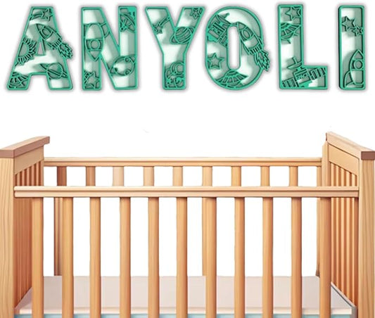 Personalized Wooden Name Sign - Custom Baby Name Signs for Nursery & Kids Room, Baby Announcement Sign, Wall Name Signs Personalized, Round Wooden Letters for Nursery Decor (Space 3D)