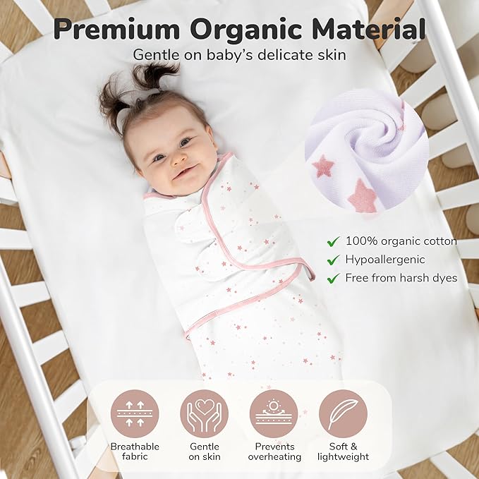 Mama Cheetah Baby Swaddle Sack, Organic Cotton Swaddle Blanket, Adjustable Swaddle Sleep Sacks, Easy Swaddles for Boy Girl 0-3 Month, Baby Essentials, 4-Pack, Dusty Rose