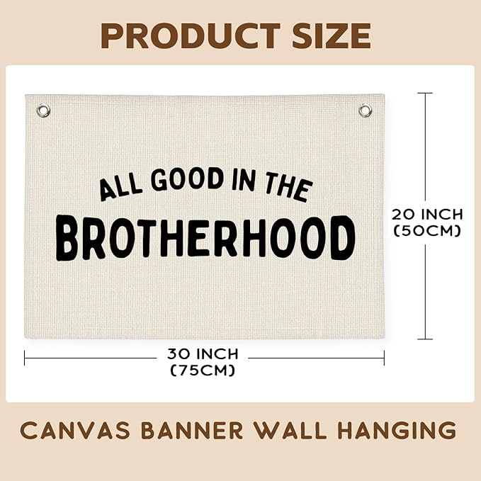Boy Nursery Decor, Playroom Wall Decor, Brotherhood Canvas Banner Wall Hanging Flag for Nursery Classroom Playroom Kids Room, Playroom Essentials