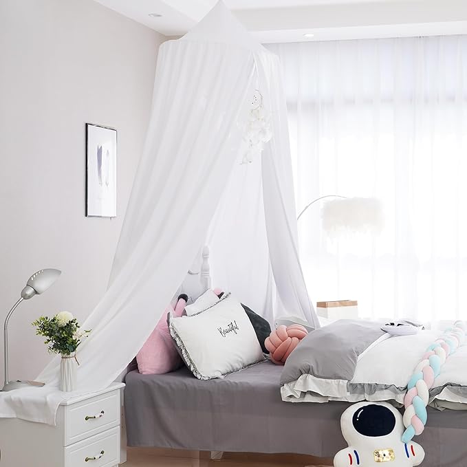 Extra Large Kids Bed Canopy for Girls Boys Bedroom Decor, Crib Nursery Hanging Light Blocking Reading Nook (Pure White)