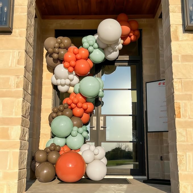 Fall Balloons Set, 12 Inch Thanksgiving Balloons, Retro Burnt Terracotta Rust Orange Dusty Sage Mint Green White Metallic Gold Latex Balloon for Thanksgiving Autumn Harvest Fall Birthday Decorations