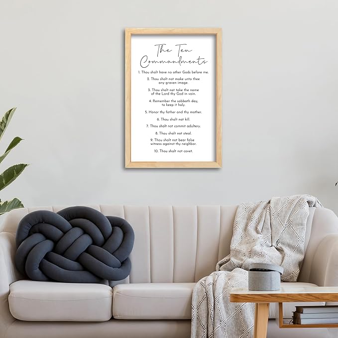Surfapans The Ten Commandments Wall Decor Art 16"X11" Bible Verse Sign God Jesus Prayer Christian Saying Catholic Wood Framed Wall Hanging (Wood)