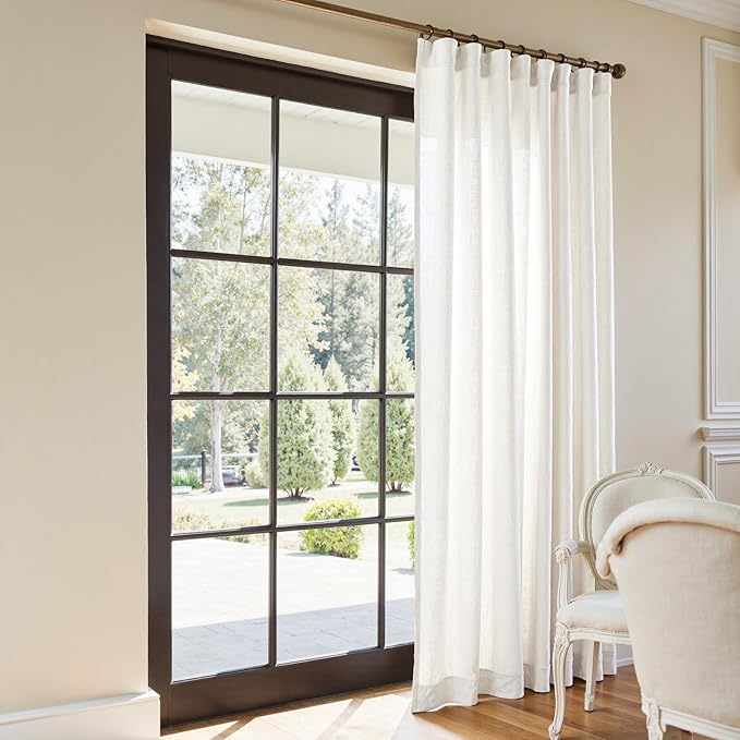 jinchan Linen Blend Curtain 90 inch Length 1 Panel for Bedroom Living Room, Light Filtering 84 inch Wide Farmhouse Drape with Rod Pocket Back Tab(84W x 90L, Off White)